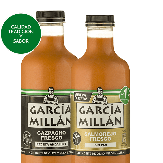 Botellas de gazpacho y salmorejo García Millán